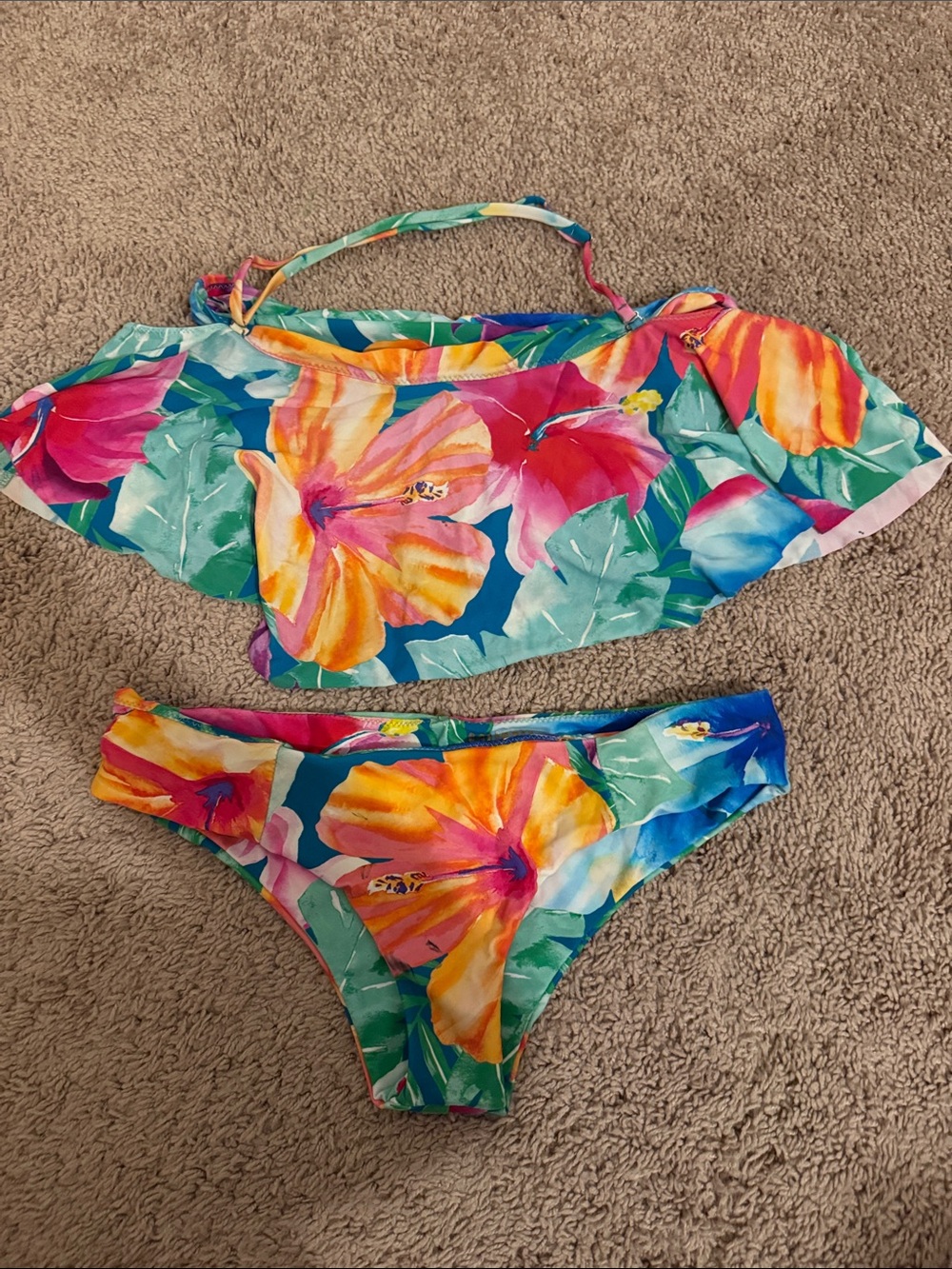 Show Me Your MuMu Tropical Floral Bikini in Teal, Pink, Orange, Yellow